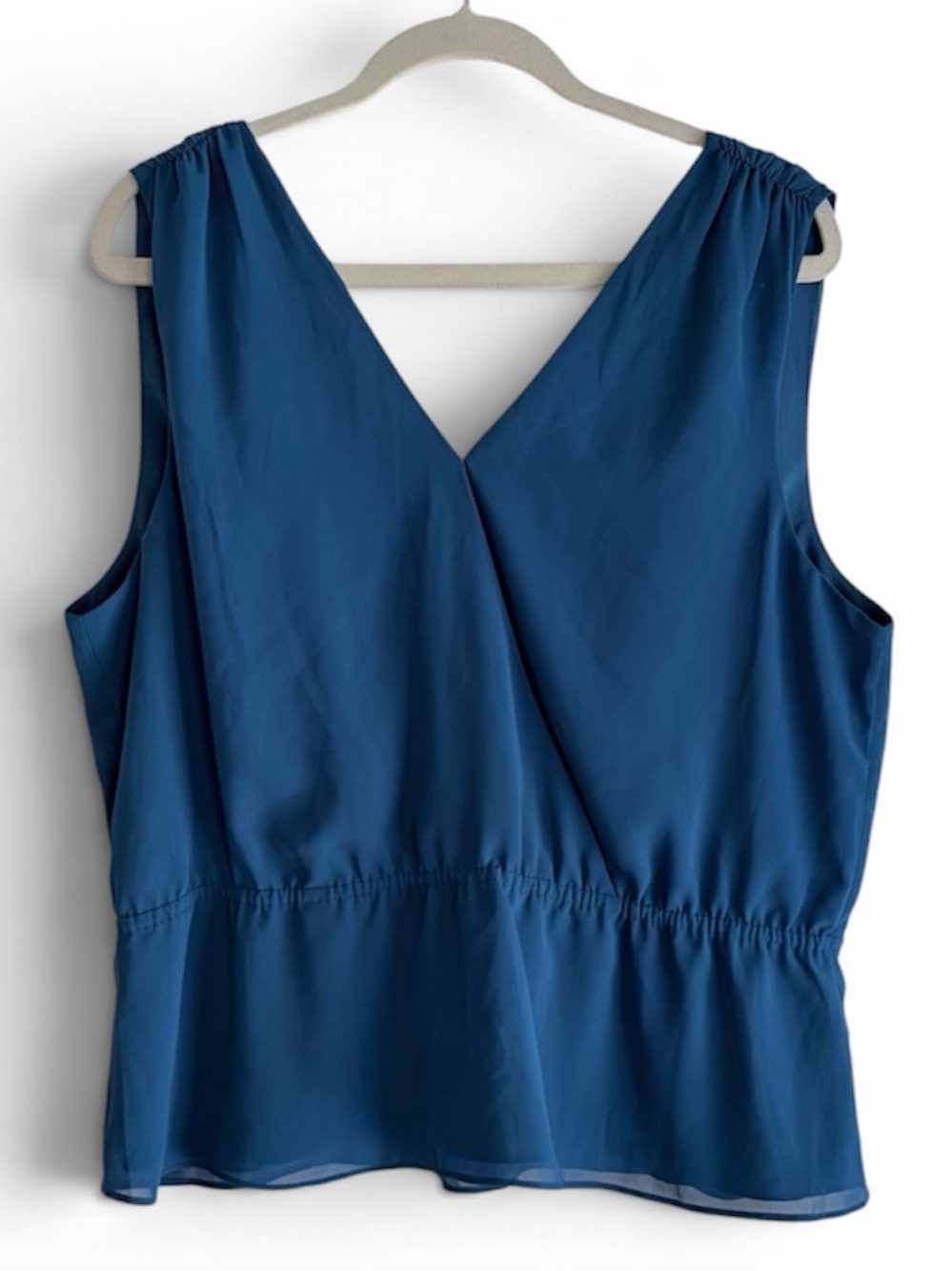 NWT Banana Republic Blue Wrap Front Peplum Sleeveless Blouse Size XL